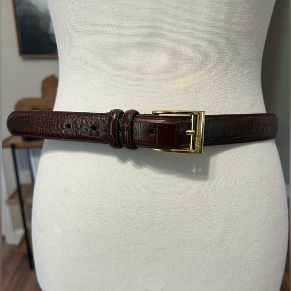 Ralph Lauren Vintage Brown Croc Embossed Leather Belt  Gold Buckle Size Large - Picture 1 of 8